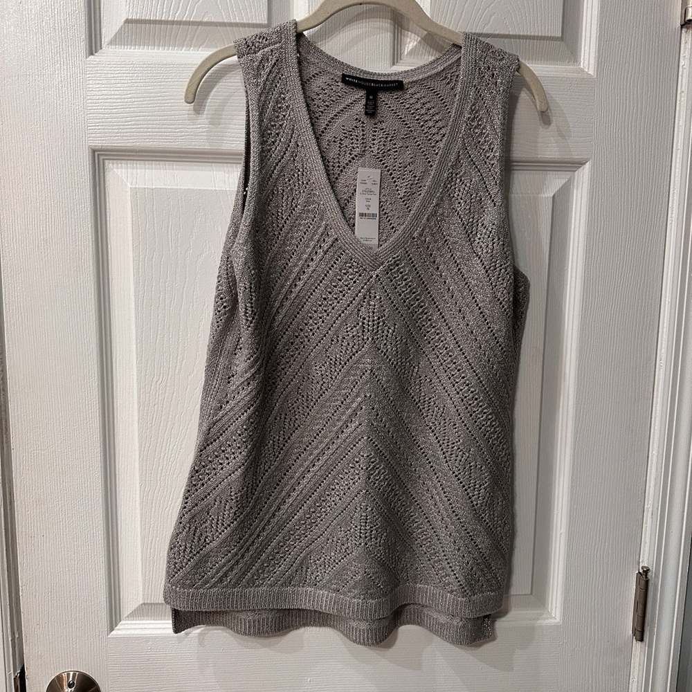 White House Black Market Gray V-Neck Knit Sweater